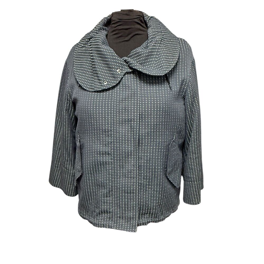 Akris Punto Navy White Striped, Cowl Collared Cotton Blend Jacket Size 10 - Picture 4 of 11